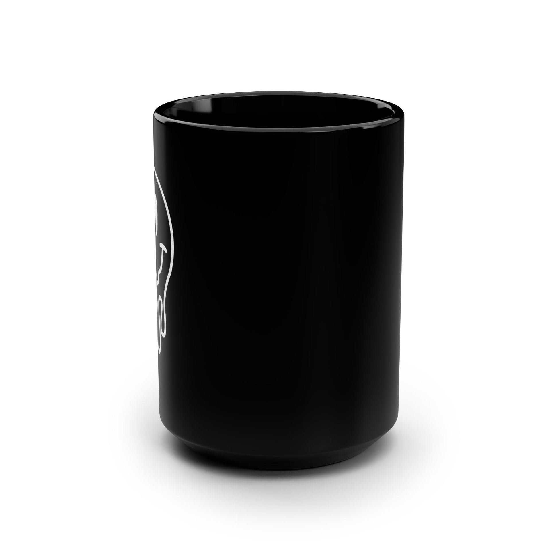 Drippy Smiley Black Coffee Mug front