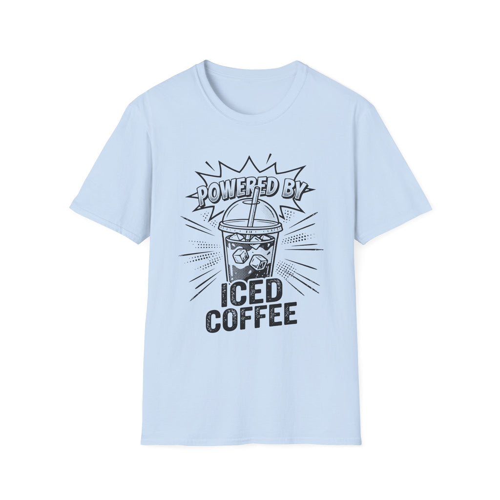 light blue Powered By Iced Coffee T-Shirt